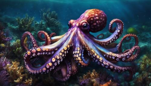 octopus, dark, hyper realistic, ocean, colorful