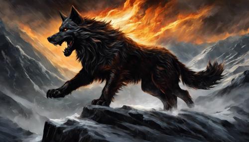 Fenrir, apocalyptic, dark, fiery, Valhalla, Norse gods