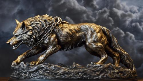 fenrir in chains controlled by tyr the norse god hyper realistic