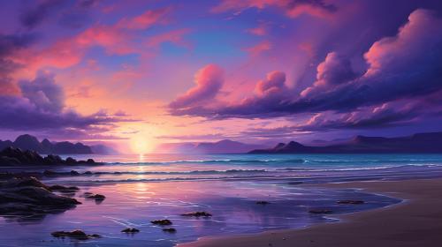 purple sky at dusk on the beach