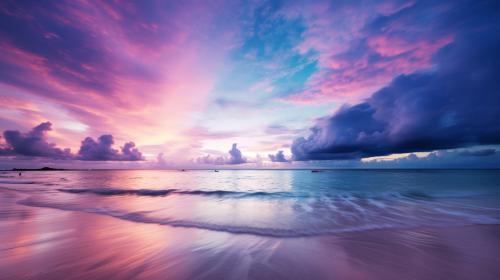 purple sky at dusk on the beach