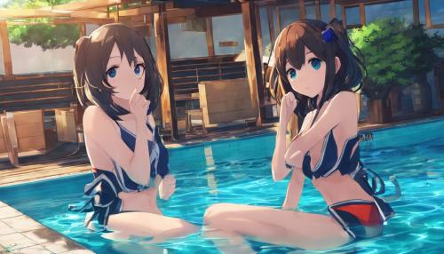 anime girls in pool