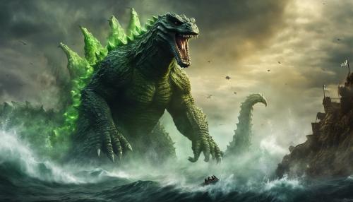 Godzilla fighting a massive Cthulhu