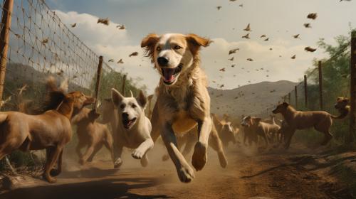 Dogs playing in a farm