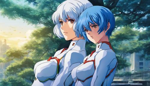 Beautiful Rei Ayanami next to Eva 01