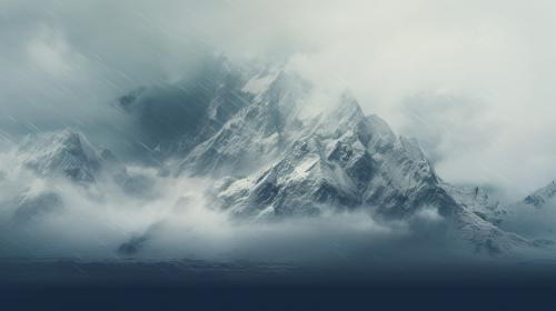 snowy mountain with fog