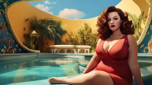 curvy model beside the pool 