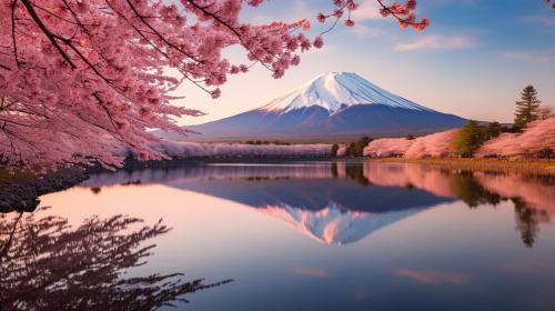 Mount Fuji shakura spring landscape reflections