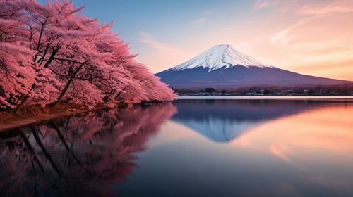 Mount Fuji shakura spring landscape reflections