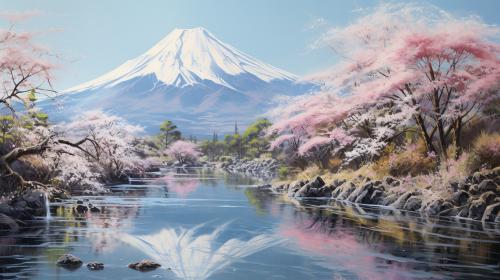 Mount Fuji shakura spring landscape reflections