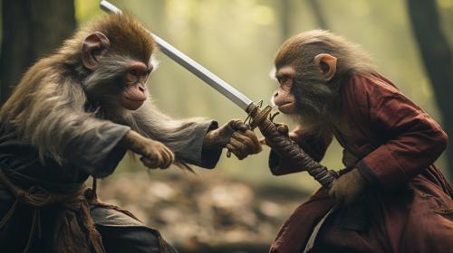 Intense monkey sword fight war
 