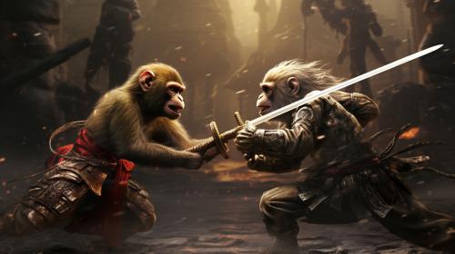 Intense monkey sword fight war
 