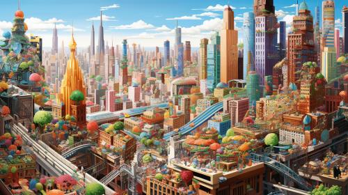 A massive city where everything is made of food, extremely detailed and very colorful