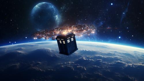 the TARDIS in space
