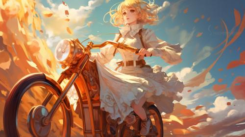 make me a anime girl riding a mortorcicle
