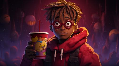 Animated Juice wrld with a cup of lean