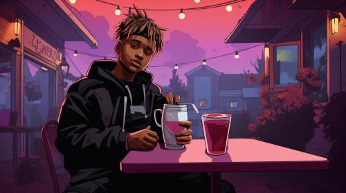 Animated Juice wrld with a cup of lean