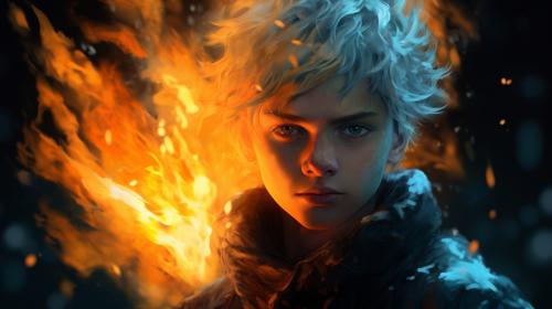 Blonde boy with fire and ice