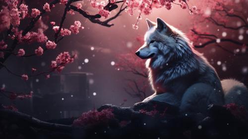 Sakura in the moonlight with a male kitsune