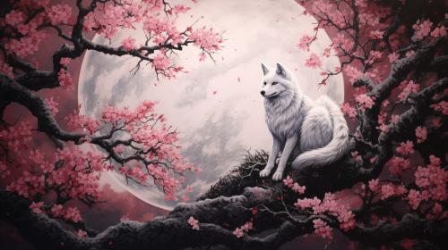 Sakura in the moonlight with a male kitsune