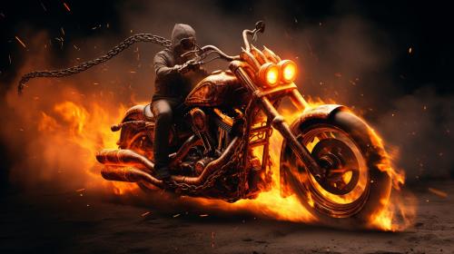 Harley Davidson on fire in hell ghost rider style
