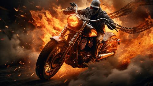 Harley Davidson on fire in hell ghost rider style
