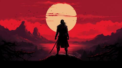 Last samurai Infront of a red moon