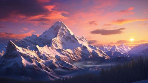 Mountains at sunset with snow
