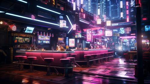 Dragon city hall and Oates of Cyberpunk 2077 in bar japan wacky race
