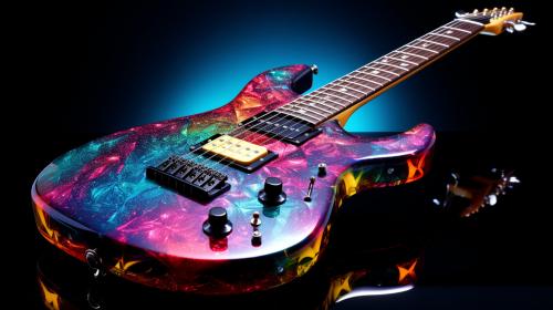 80s electric guitar with a Floyd Rose and sparkle paint, highly detailed