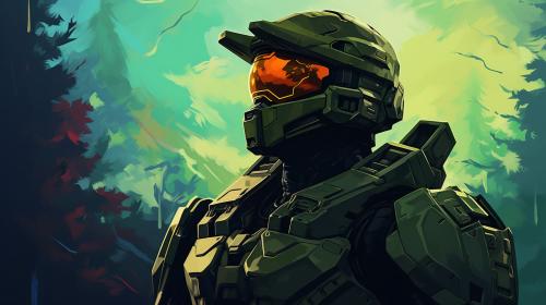 Master chief smoking a blunt with a trippy background
 