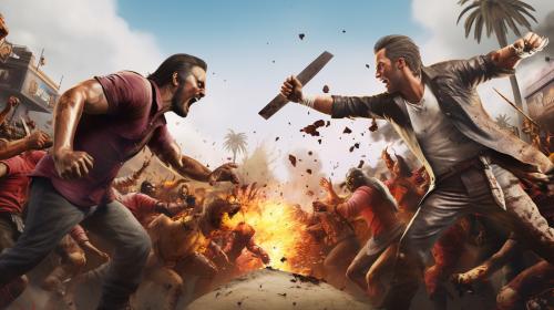 Dead island 2 and Hogwarts legacy characters fighting in a epic battle against the dead
