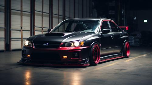 black subaru impreza  WRX with red underglow 

