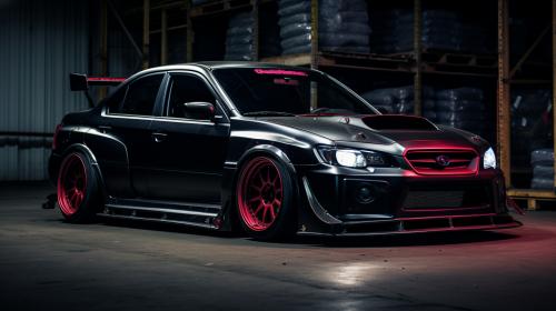 black subaru impreza  WRX with red underglow 

