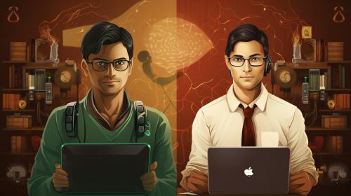 upsc student on the left side and programmer on the right side