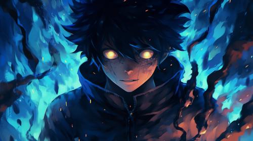 Dabi from My hero academia, surrounded by blue flames. 