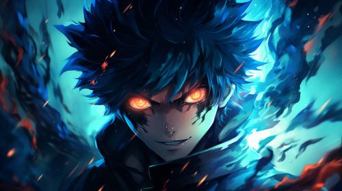 Dabi from My hero academia, surrounded by blue flames. 