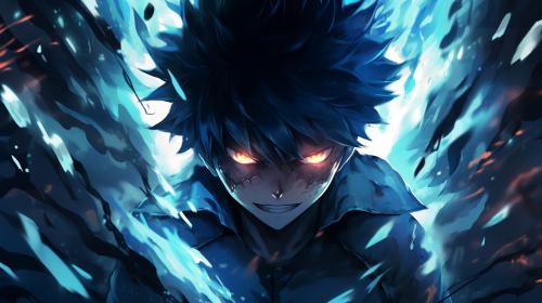 Dabi from My hero academia, surrounded by blue flames. 