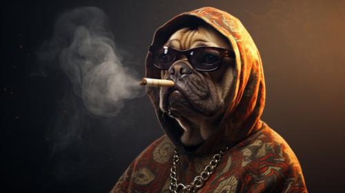 Dog pug rapper smoking