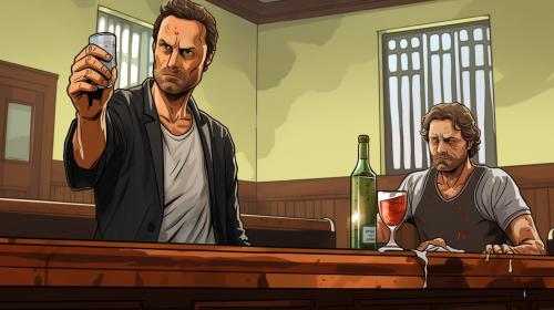 Rick and Shane from walking dead having a drinking contest in court 
