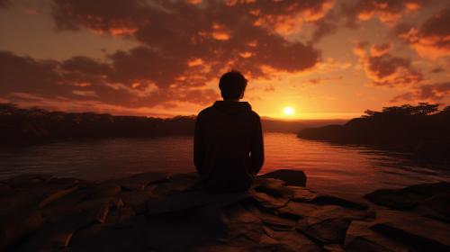 a lonely 18 year old male in a sunset