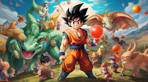 personajes principales de dragón ball super tocando  un instrumento cada uno