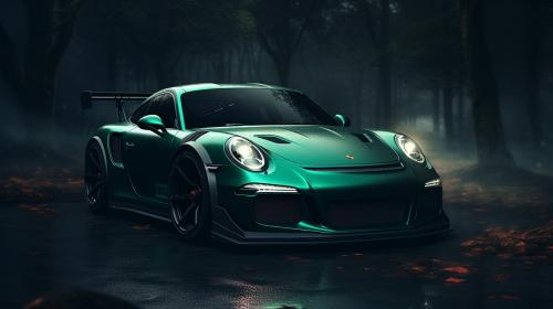 Dark green porche 911 GT 3 with green underglow 
