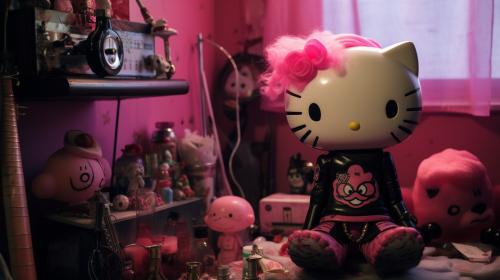 Emo hello kitty smoking bong in her bedroom
