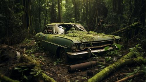 abandoned jdm car in jungle
