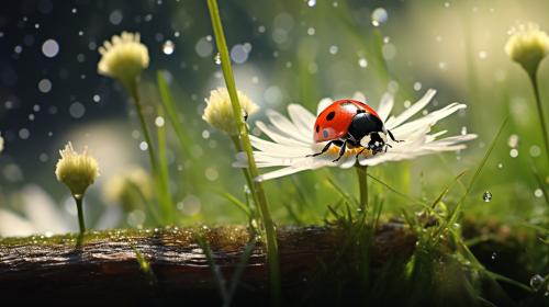 ladybug spider grass flowers