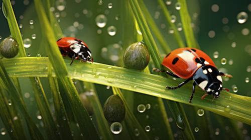 ladybug spider grass flowers