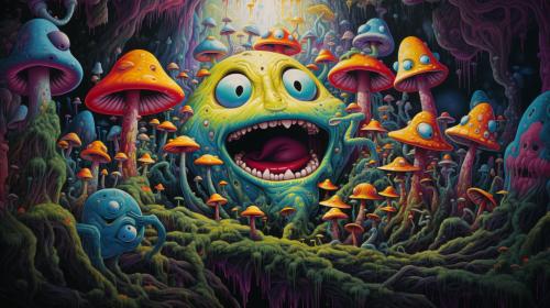 Trippy muchroom, and melting smile faces
