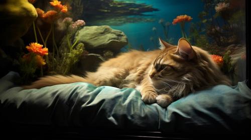 room aquarium windows fish bed sleeping cat coral