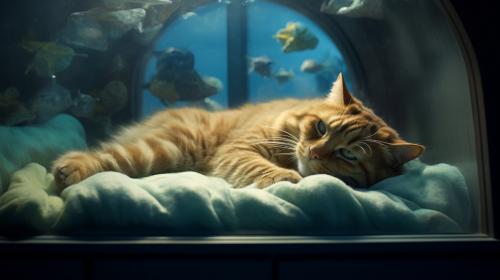 room aquarium windows fish bed sleeping cat coral